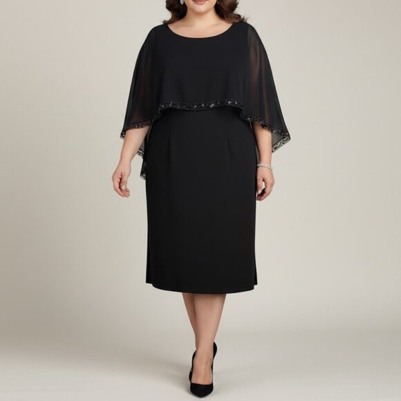 S.L. Fashions Dress Womens 16W Black Chiffon Beaded Sheath Dress Formal Evening - Picture 1 of 16